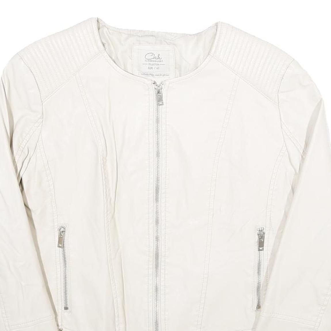 CLOCKHOUSE Womens White & Silver Faux Leather Biker Jacket UK 12 Zip Plain