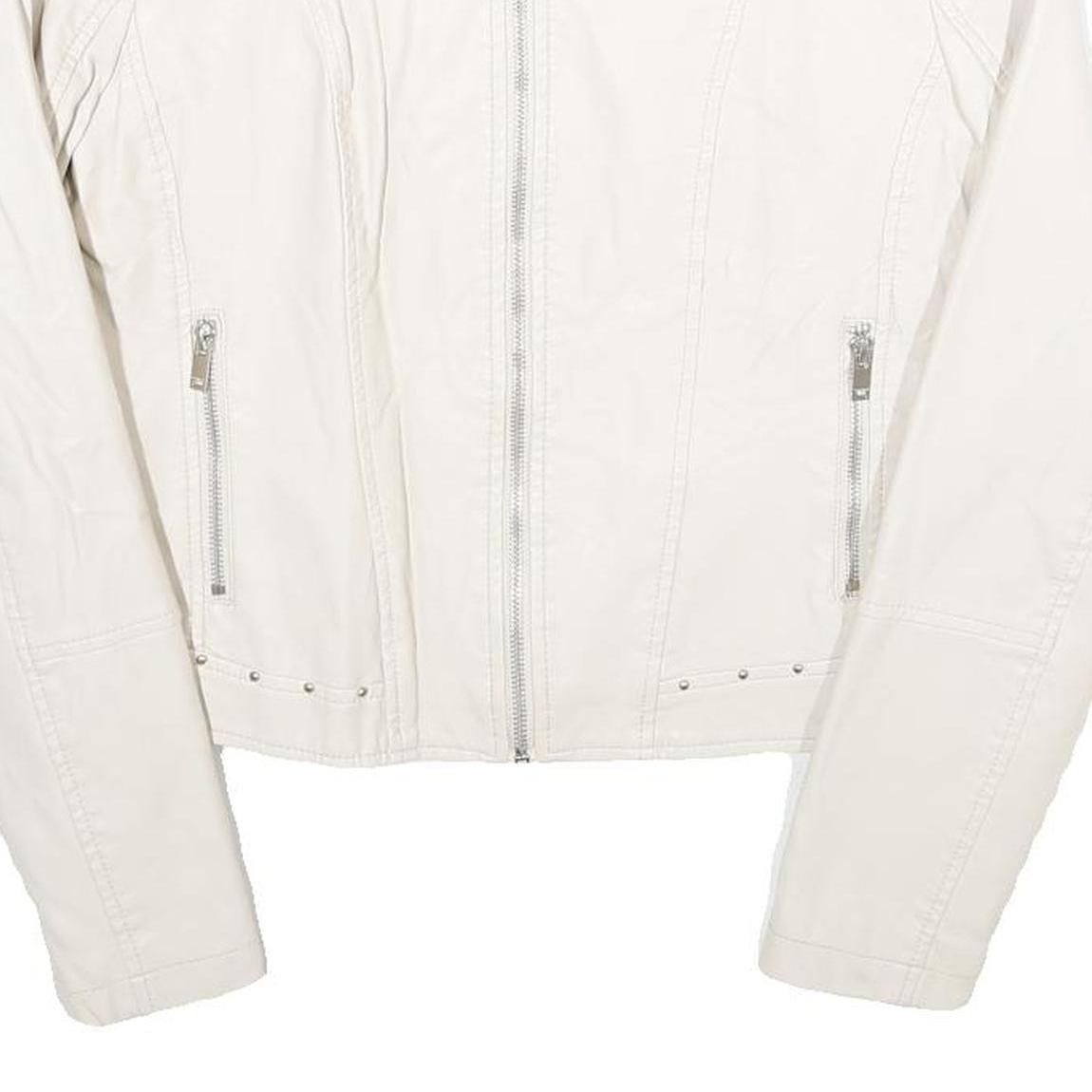 CLOCKHOUSE Womens White & Silver Faux Leather Biker Jacket UK 12 Zip Plain