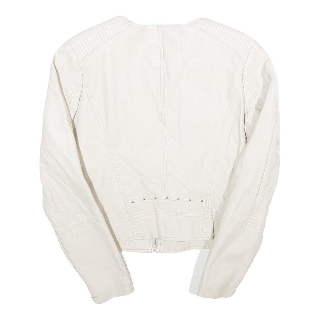 CLOCKHOUSE Womens White & Silver Faux Leather Biker Jacket UK 12 Zip Plain