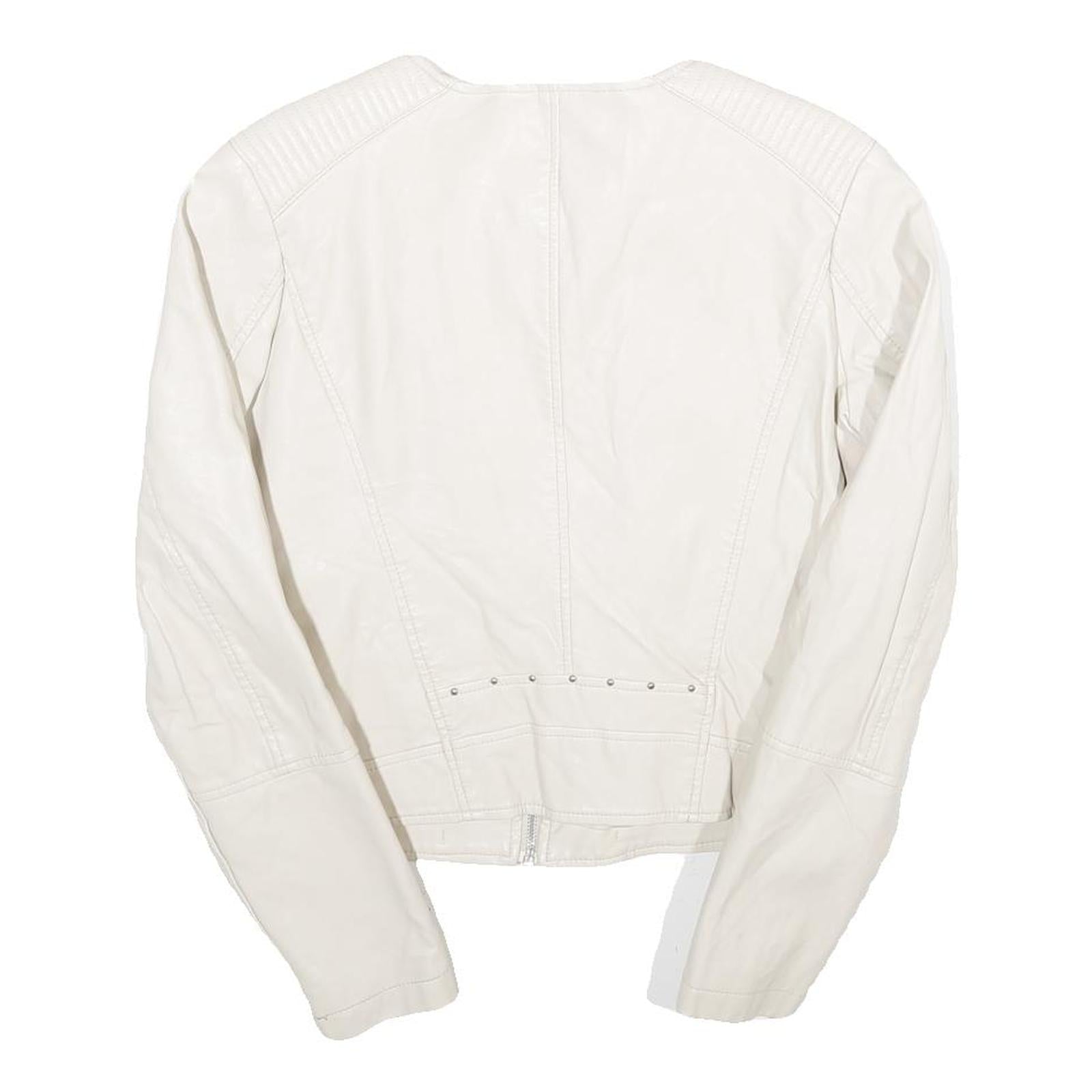 CLOCKHOUSE Womens White & Silver Faux Leather Biker Jacket UK 12 Zip Plain