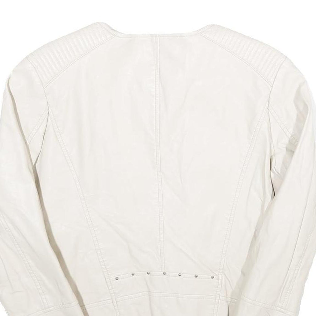 CLOCKHOUSE Womens White & Silver Faux Leather Biker Jacket UK 12 Zip Plain