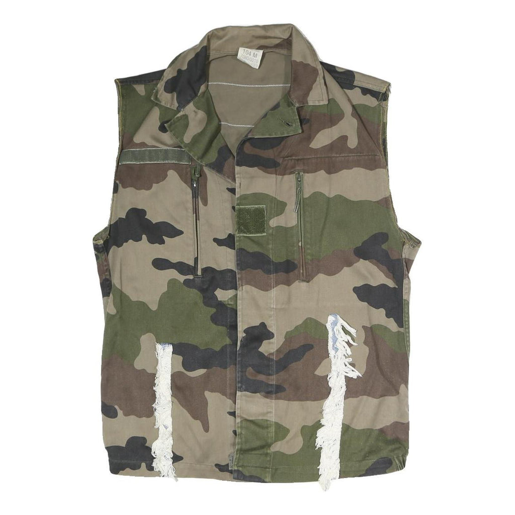 Mens Green Camouflage Camouflage Military Cotton Blend Button Jacket M