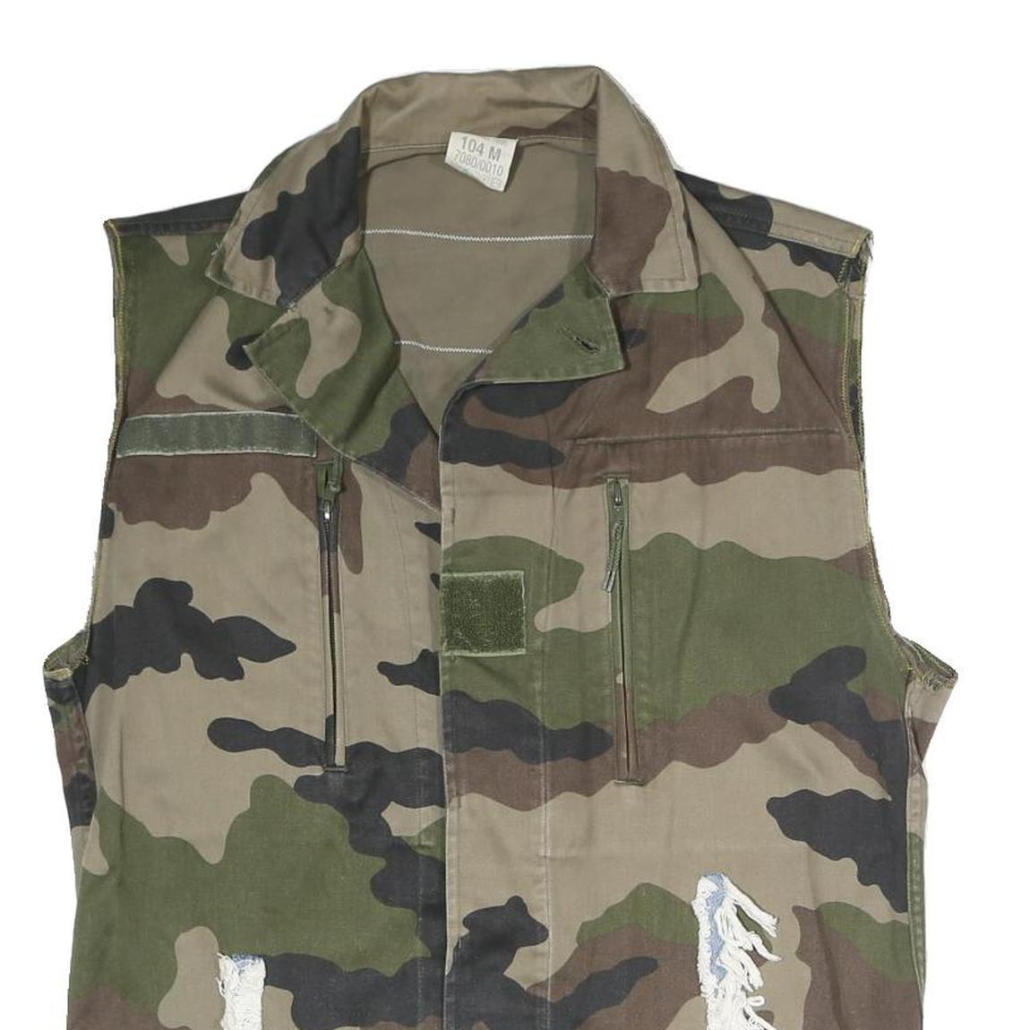 Mens Green Camouflage Camouflage Military Cotton Blend Button Jacket M