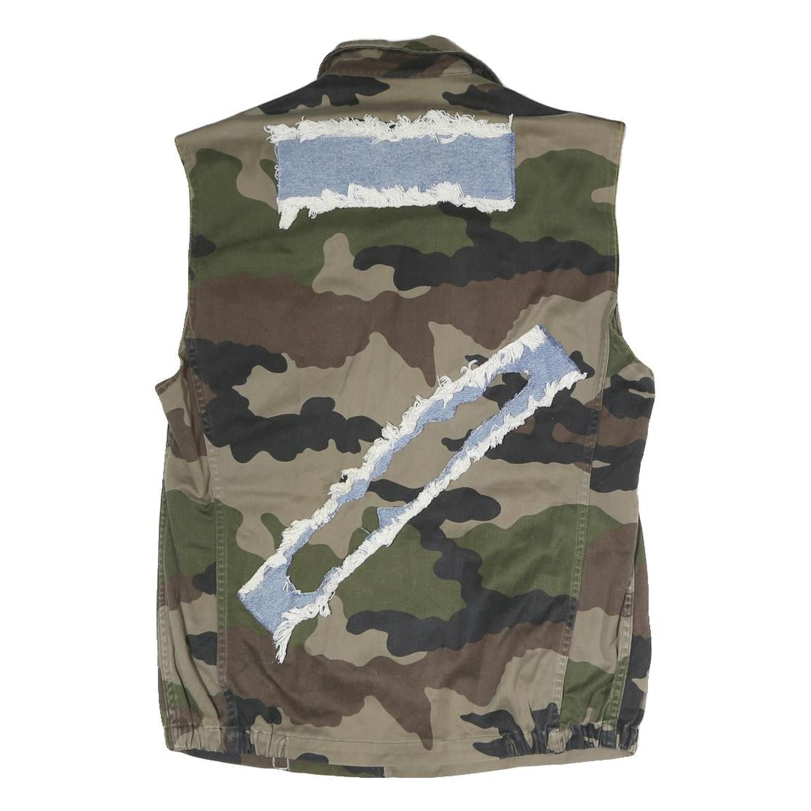 Mens Green Camouflage Camouflage Military Cotton Blend Button Jacket M