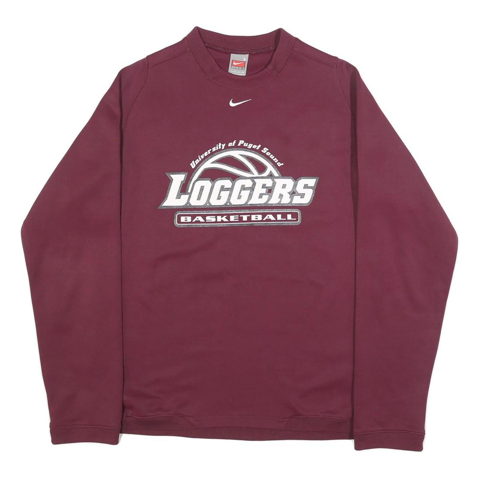 NIKE Mens Maroon University Of Puget Sound Loggers Basketball Crew Neck S