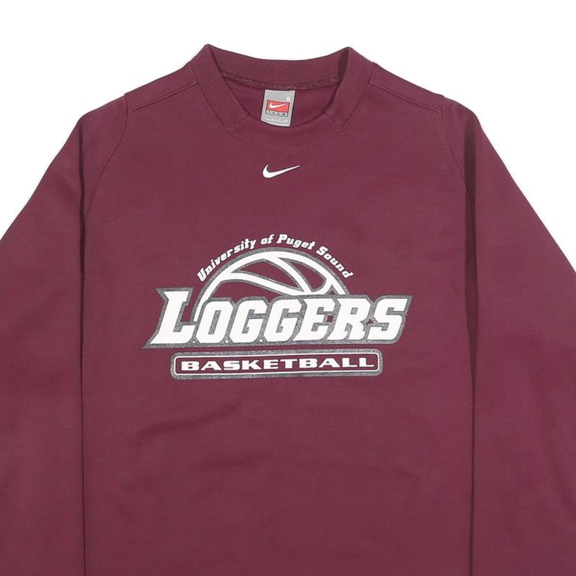NIKE Mens Maroon University Of Puget Sound Loggers Basketball Crew Neck S