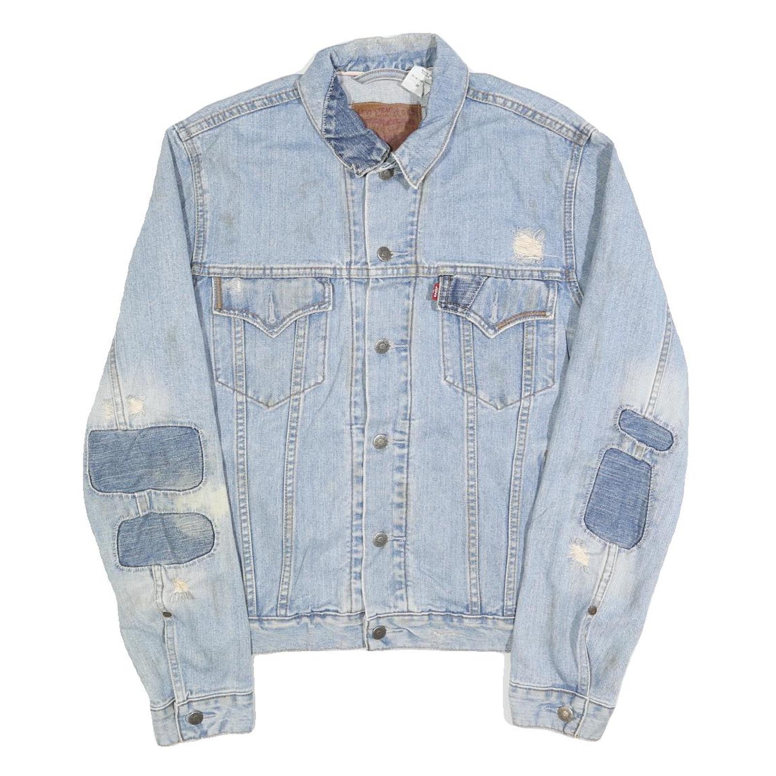 LEVI'S Mens Blue Denim Cotton Jacket M Woven Button Closure Distressed