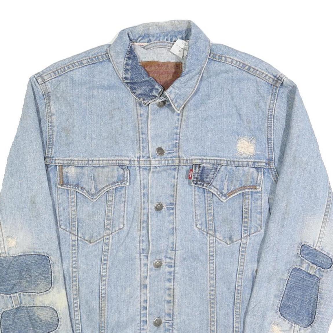 LEVI'S Mens Blue Denim Cotton Jacket M Woven Button Closure Distressed