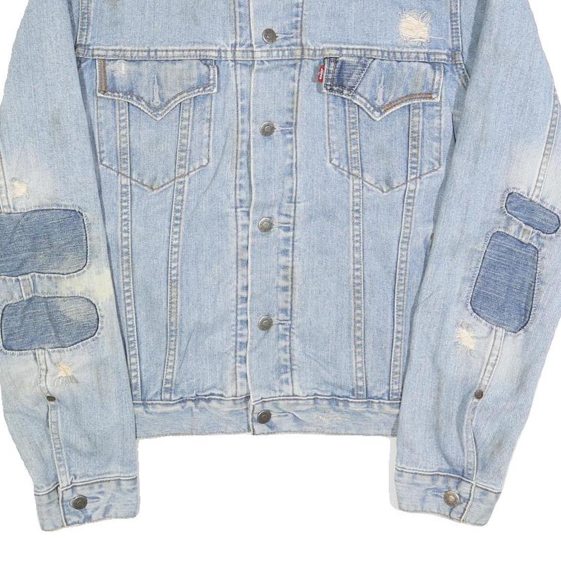 LEVI'S Mens Blue Denim Cotton Jacket M Woven Button Closure Distressed