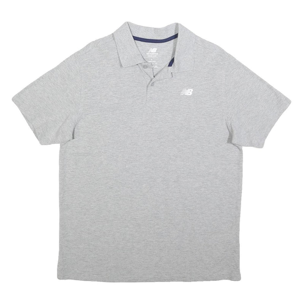 NEW BALANCE Mens Grey Short Sleeve Polo Shirt L Cotton Casual Sportswear