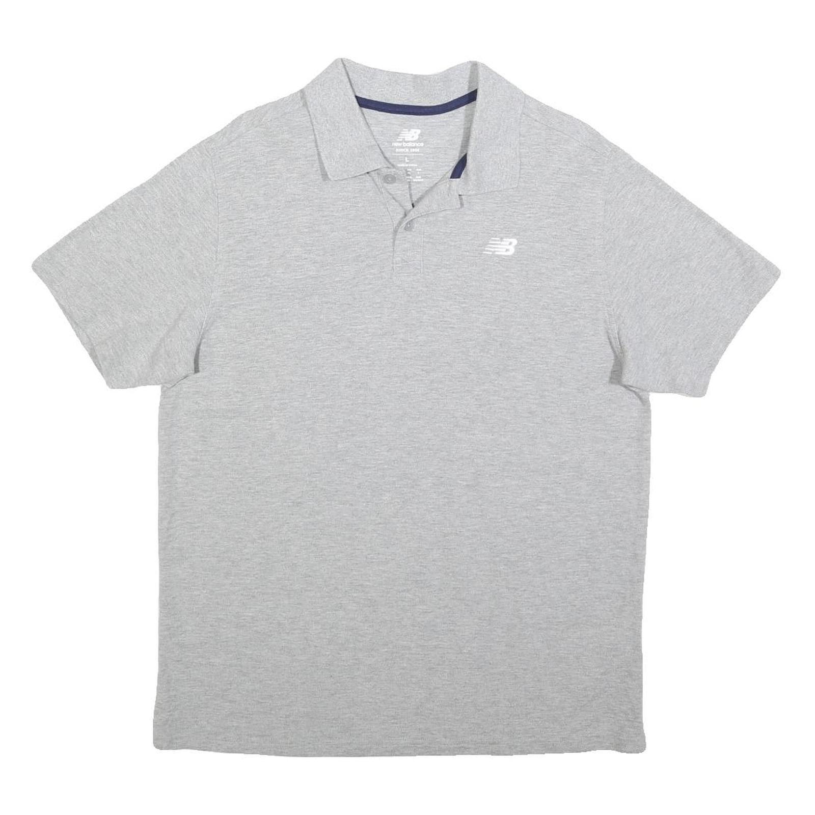 NEW BALANCE Mens Grey Short Sleeve Polo Shirt L Cotton Casual Sportswear