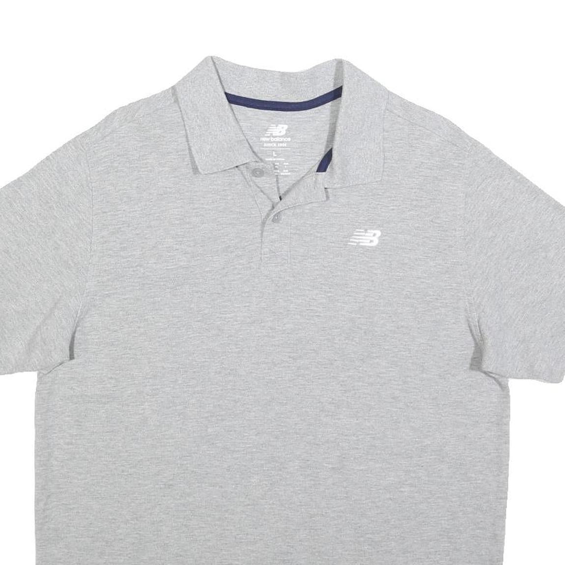 NEW BALANCE Mens Grey Short Sleeve Polo Shirt L Cotton Casual Sportswear