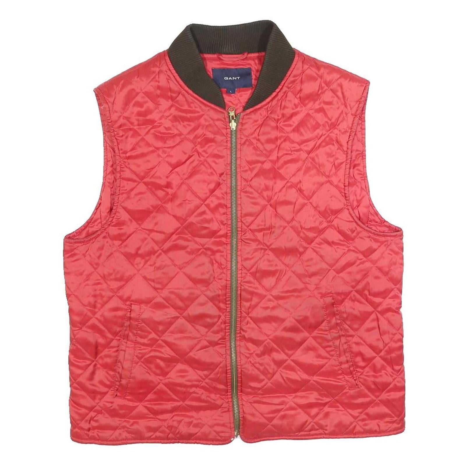 GANT Mens Red Quilted Jacket L Polyester Zip Bomber Style Lightweight