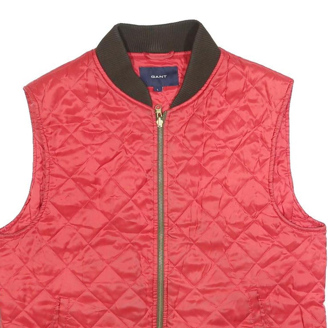 GANT Mens Red Quilted Jacket L Polyester Zip Bomber Style Lightweight