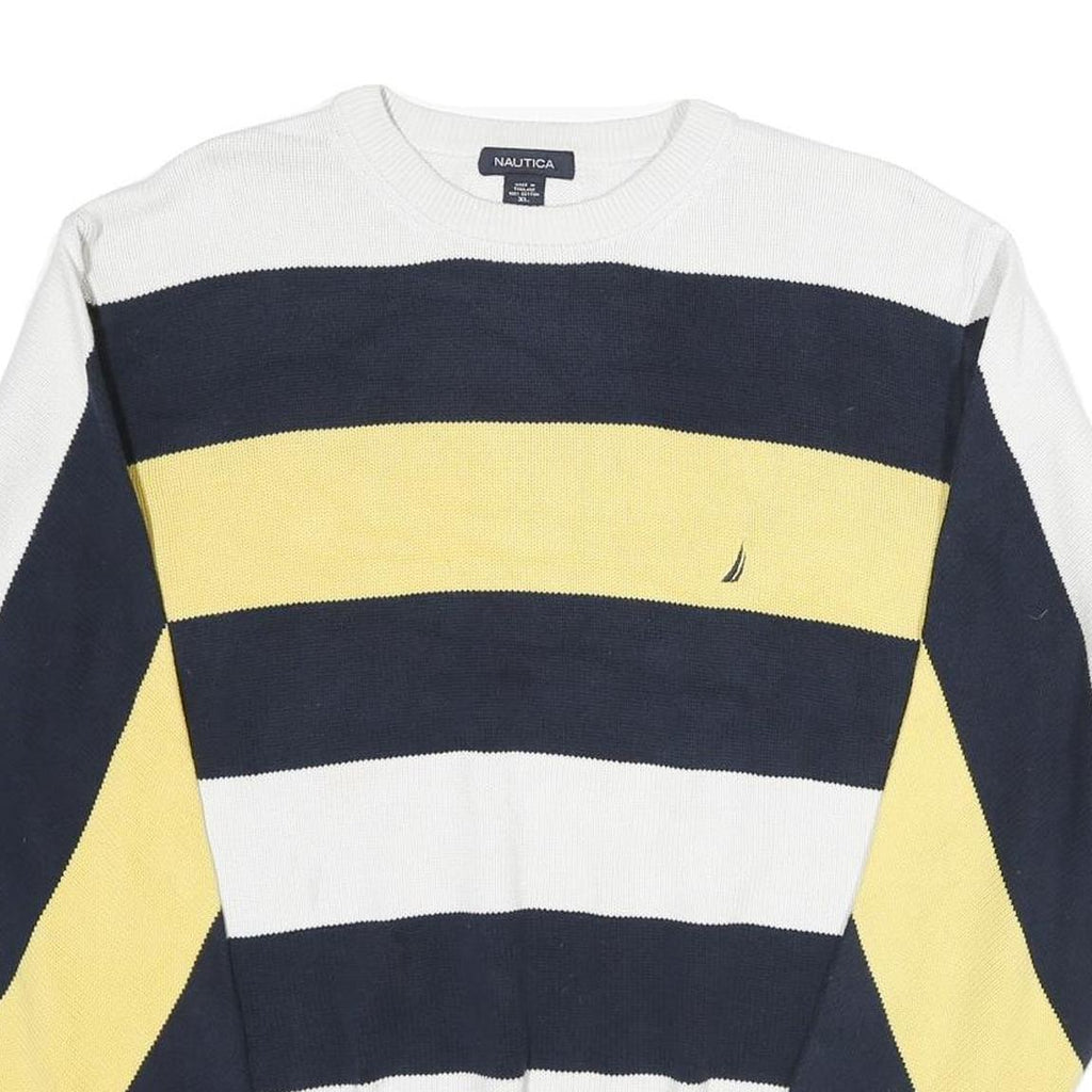 NAUTICA Mens Navy & Yellow Patterned Cotton Crew Neck Basic Knit XL Jumper