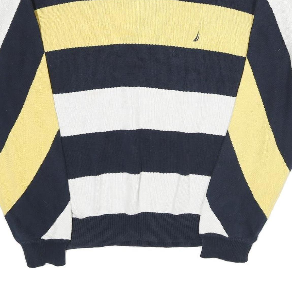 NAUTICA Mens Navy & Yellow Patterned Cotton Crew Neck Basic Knit XL Jumper