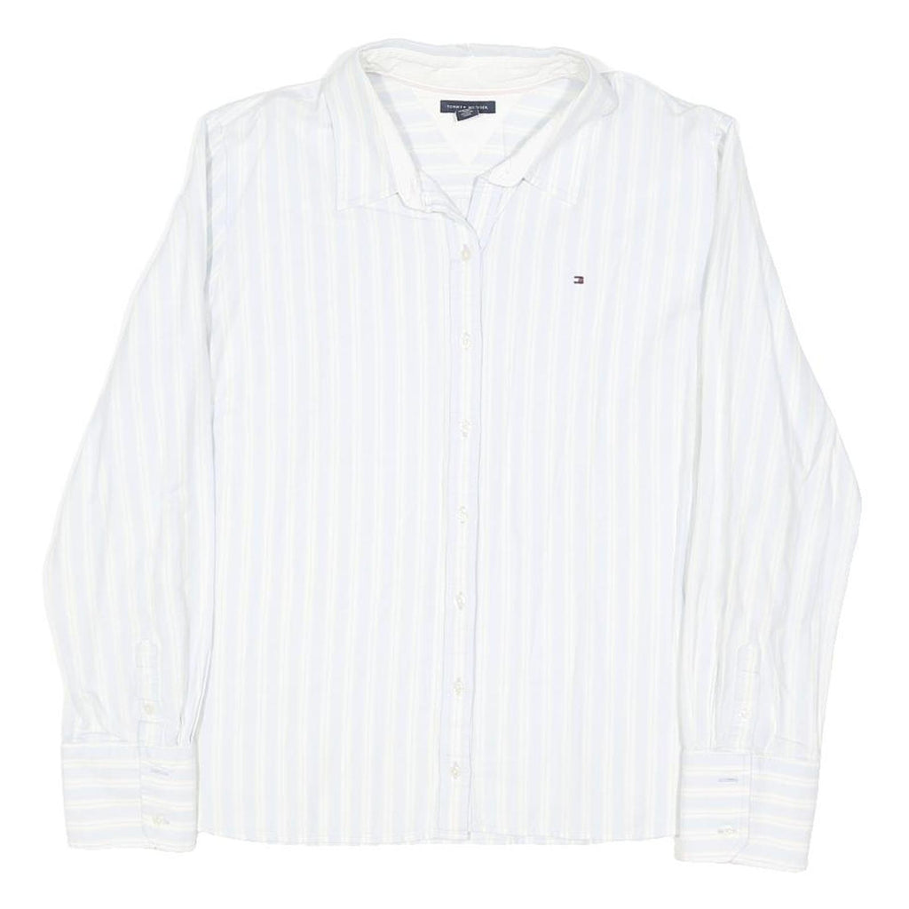 TOMMY HILFIGER Womens White & Cream Stripe Shirt XL Button Long Sleeve Casual
