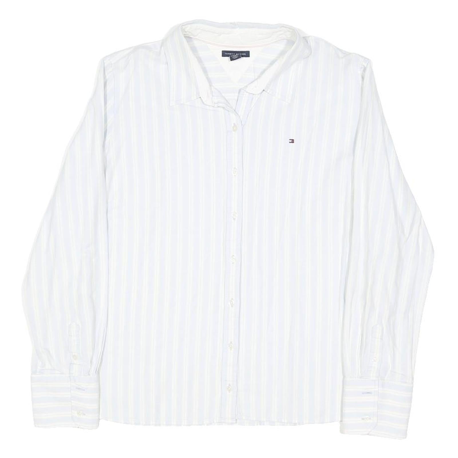 TOMMY HILFIGER Womens White & Cream Stripe Shirt XL Button Long Sleeve Casual