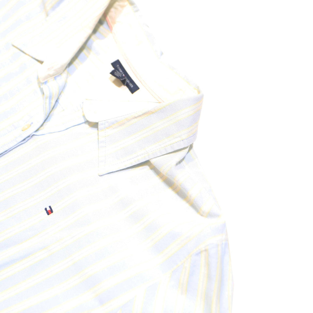 TOMMY HILFIGER Womens White & Cream Stripe Shirt XL Button Long Sleeve Casual