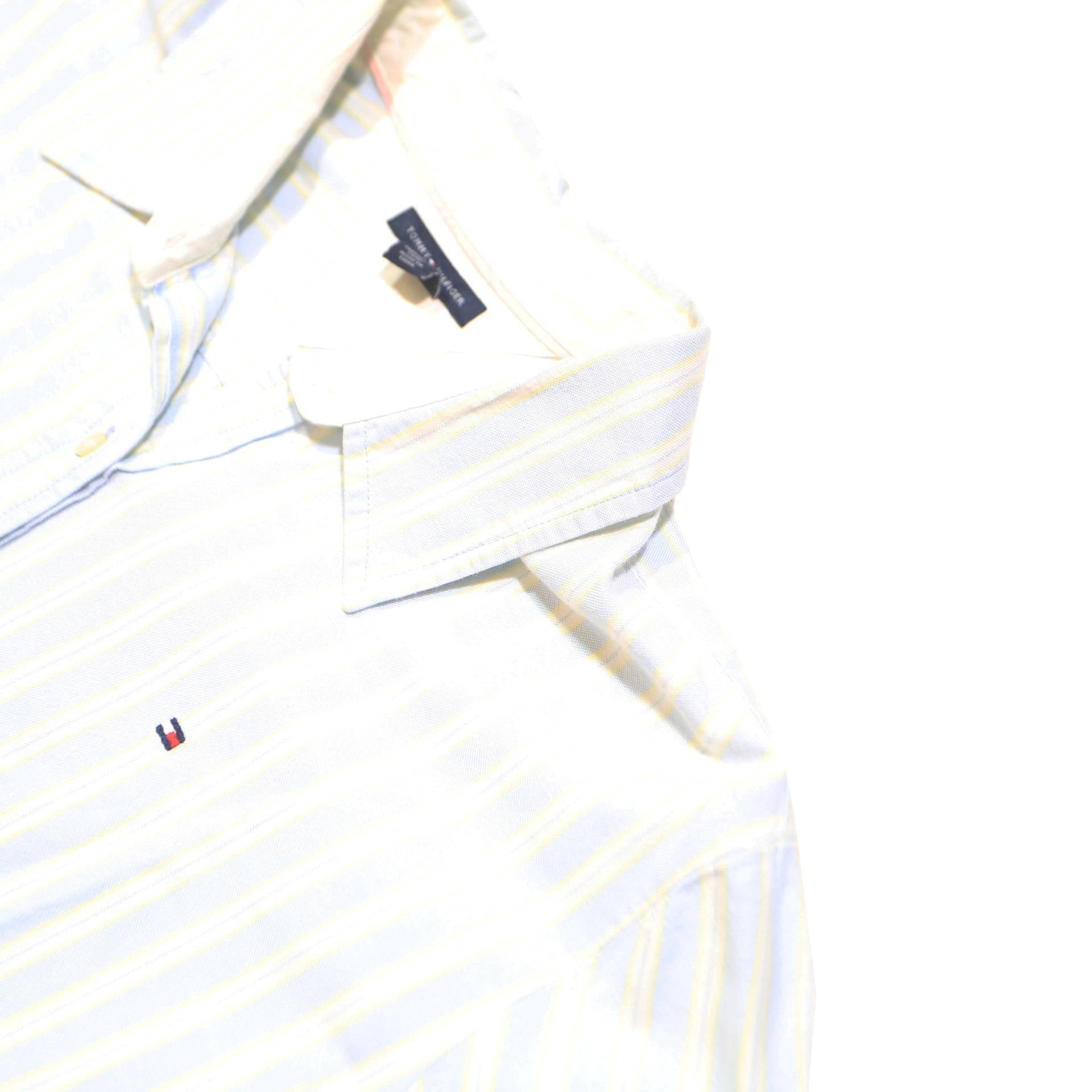 TOMMY HILFIGER Womens White & Cream Stripe Shirt XL Button Long Sleeve Casual