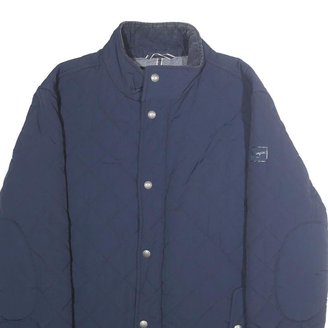 WRANGLER Mens Blue Quilted Jacket XL Polyamide Zip Casual Lightweight Outerwear