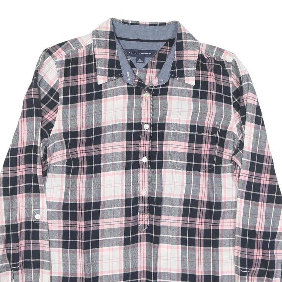 TOMMY HILFIGER Womens Pink & Black Checked Shirt S Casual Cotton Blend