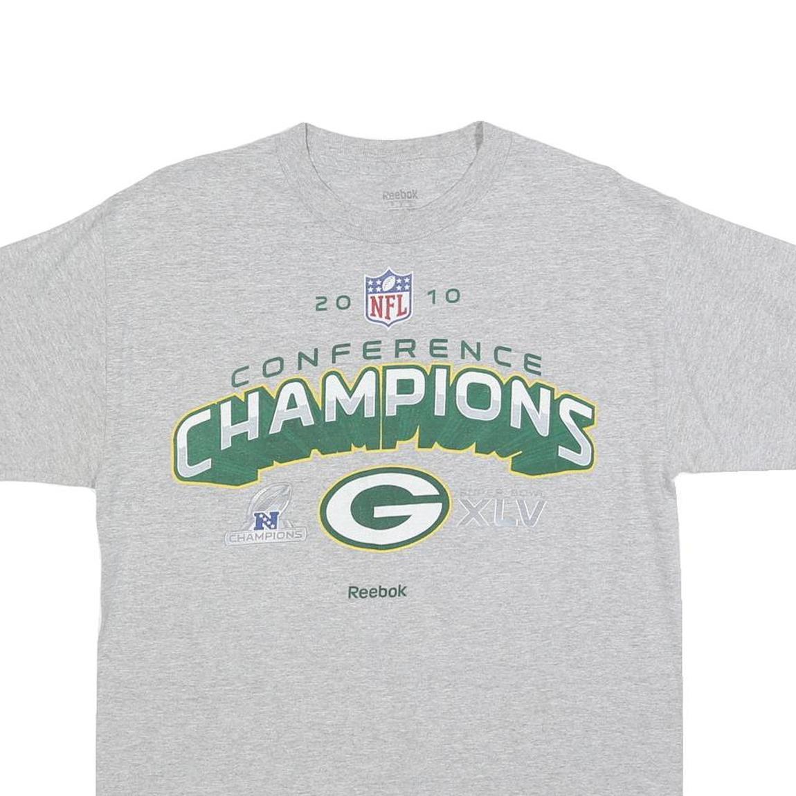 REEBOK Mens Grey Green NFL Conference Champions T-Shirt S Short Sleeve Crew Neck