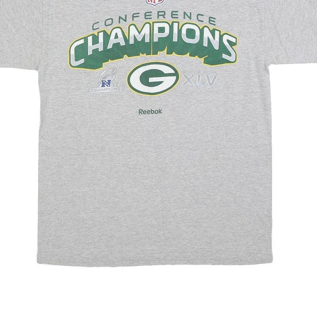 REEBOK Mens Grey Green NFL Conference Champions T-Shirt S Short Sleeve Crew Neck