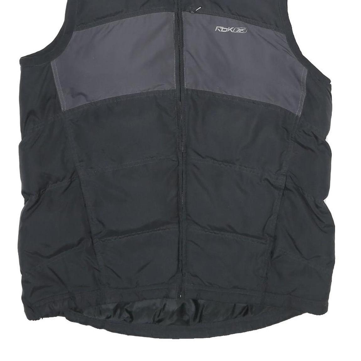 REEBOK Mens Black Grey Sleeveless Zip Jacket M Polyester Puffer Vest Sportswear
