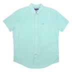 TOMMY HILFIGER Mens Light Green Shirt 2XL Casual Short Sleeve Cotton