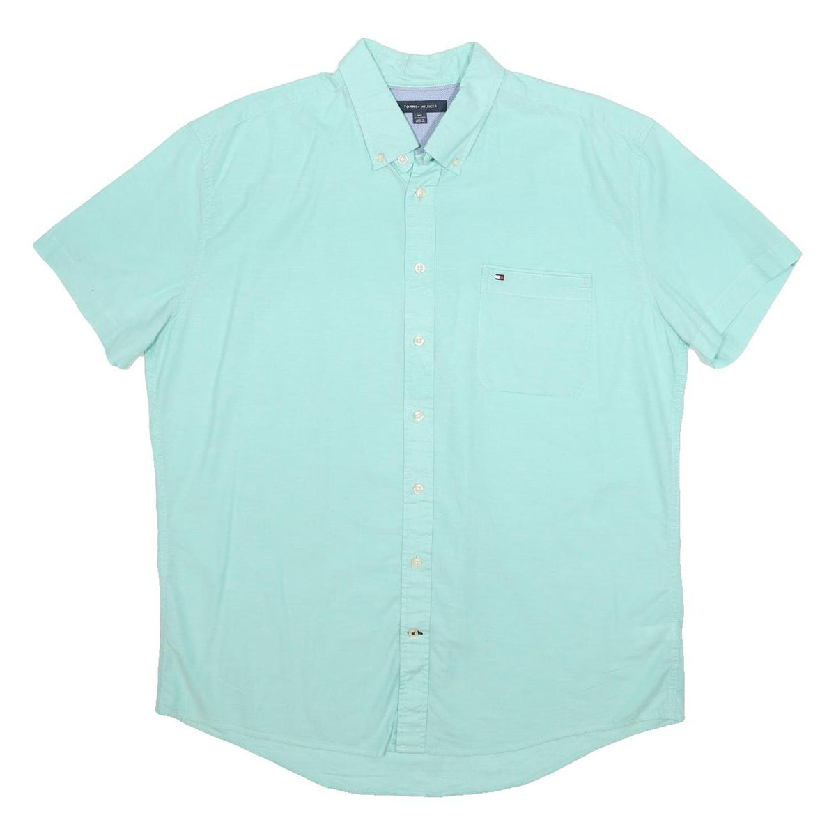 TOMMY HILFIGER Mens Light Green Shirt 2XL Casual Short Sleeve Cotton
