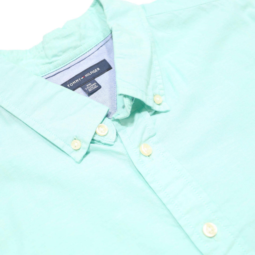 TOMMY HILFIGER Mens Light Green Shirt 2XL Casual Short Sleeve Cotton
