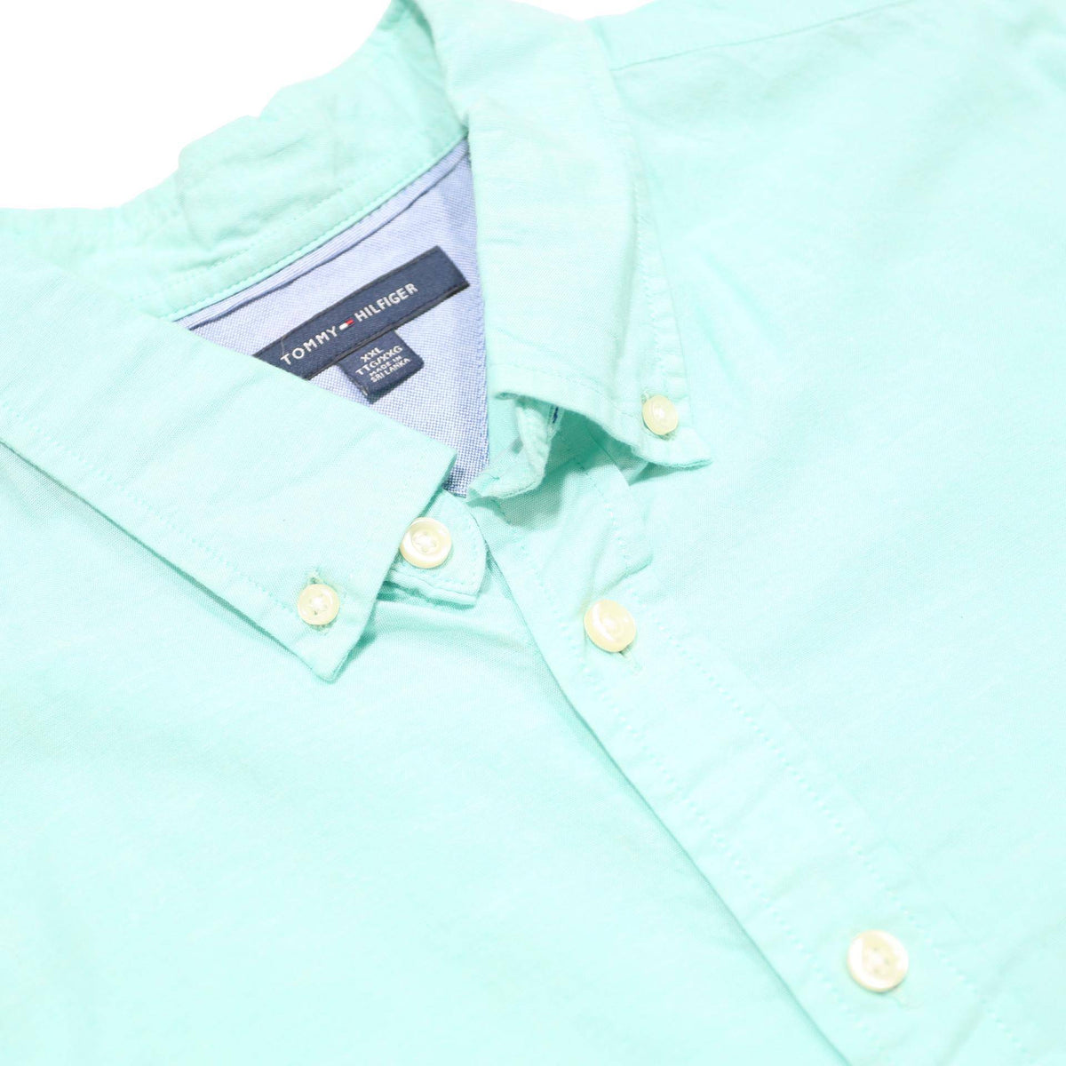 TOMMY HILFIGER Mens Light Green Shirt 2XL Casual Short Sleeve Cotton