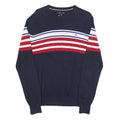 TOMMY HILFIGER Mens Navy Blue Red White Patterned Crew Neck Basic Knit Jumper S
