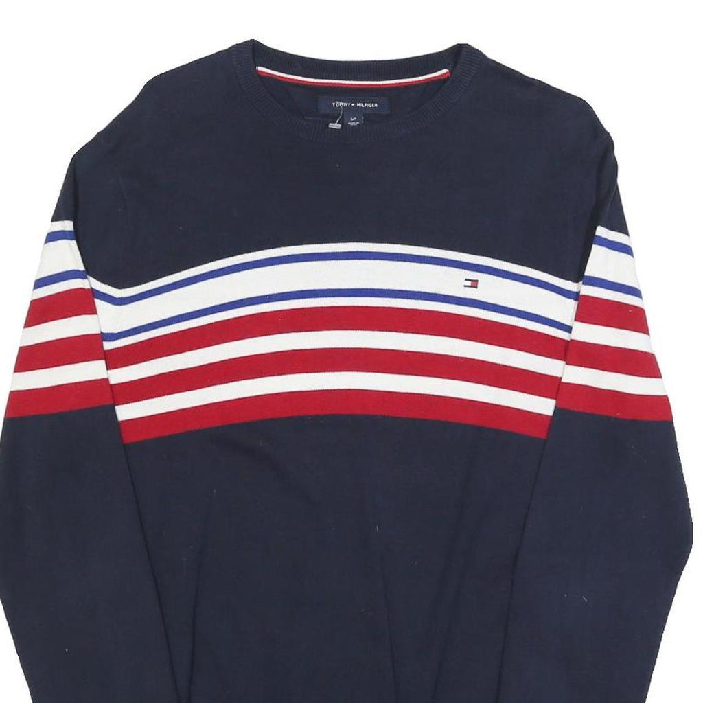TOMMY HILFIGER Mens Navy Blue Red White Patterned Crew Neck Basic Knit Jumper S