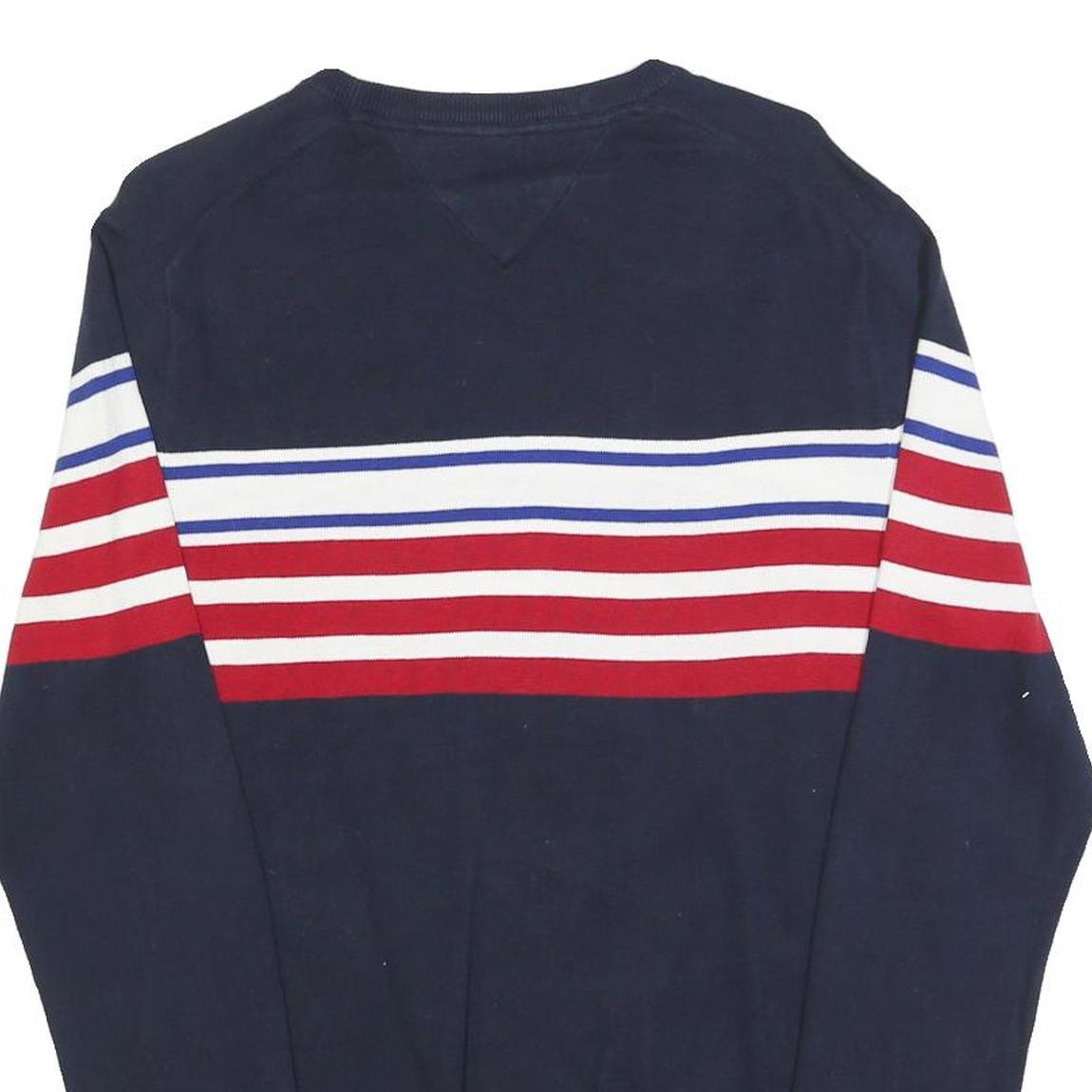 TOMMY HILFIGER Mens Navy Blue Red White Patterned Crew Neck Basic Knit Jumper S