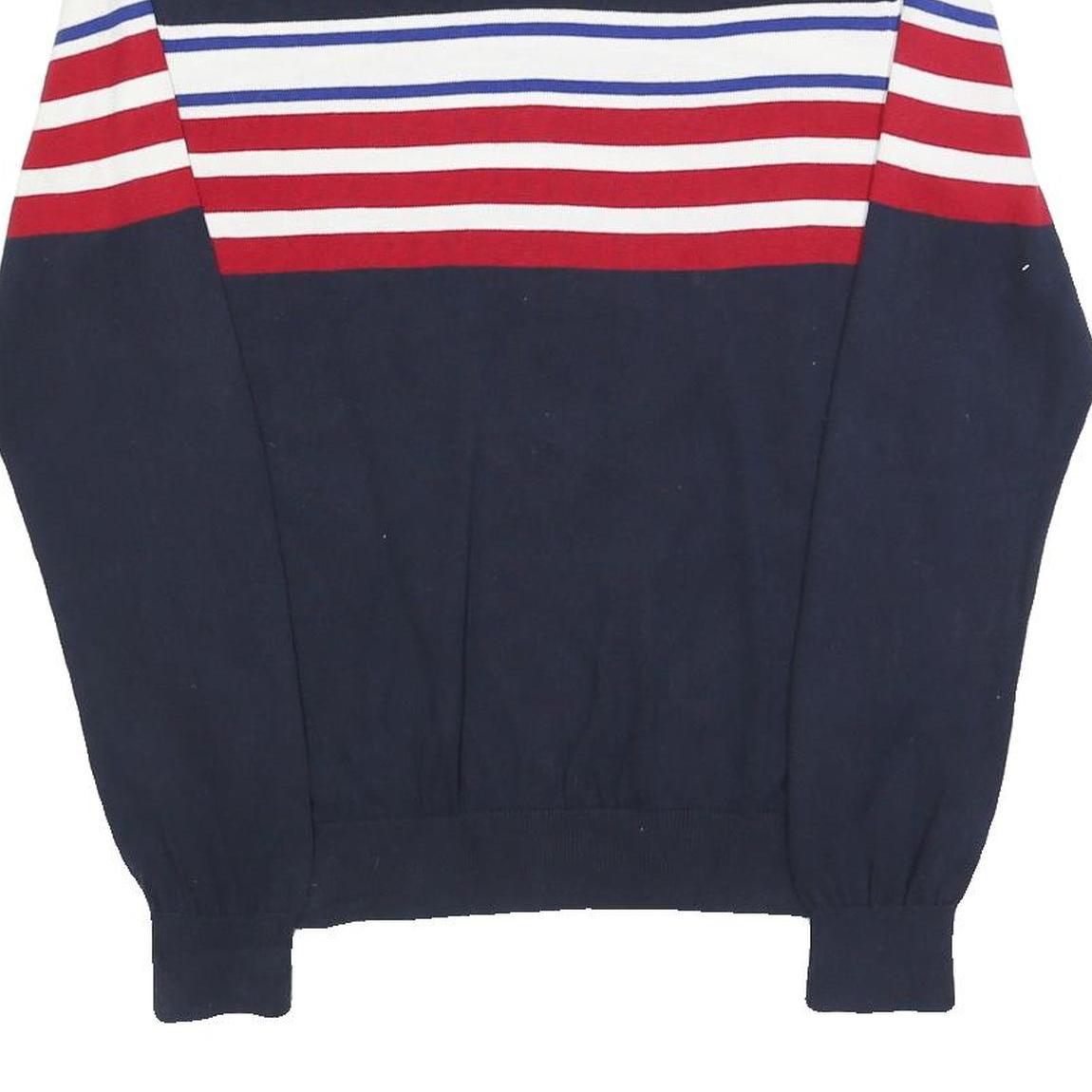 TOMMY HILFIGER Mens Navy Blue Red White Patterned Crew Neck Basic Knit Jumper S