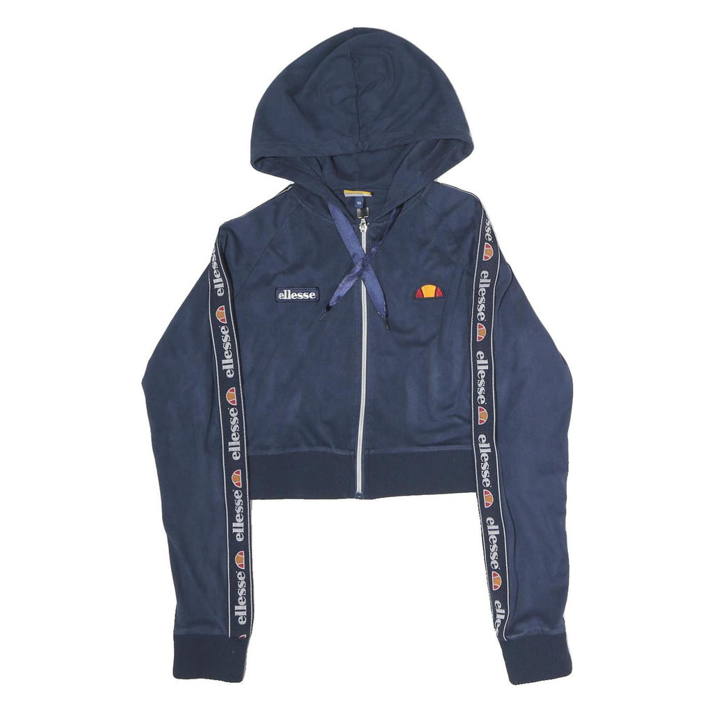 ELLESSE Womens Navy Blue Zip Hoodie UK 10 Logo Tape Sleeve Casual