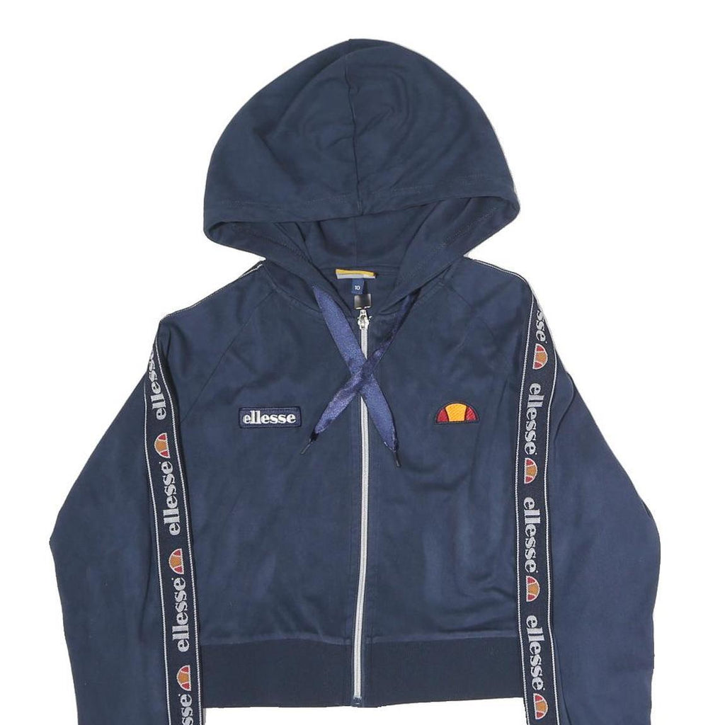 ELLESSE Womens Navy Blue Zip Hoodie UK 10 Logo Tape Sleeve Casual
