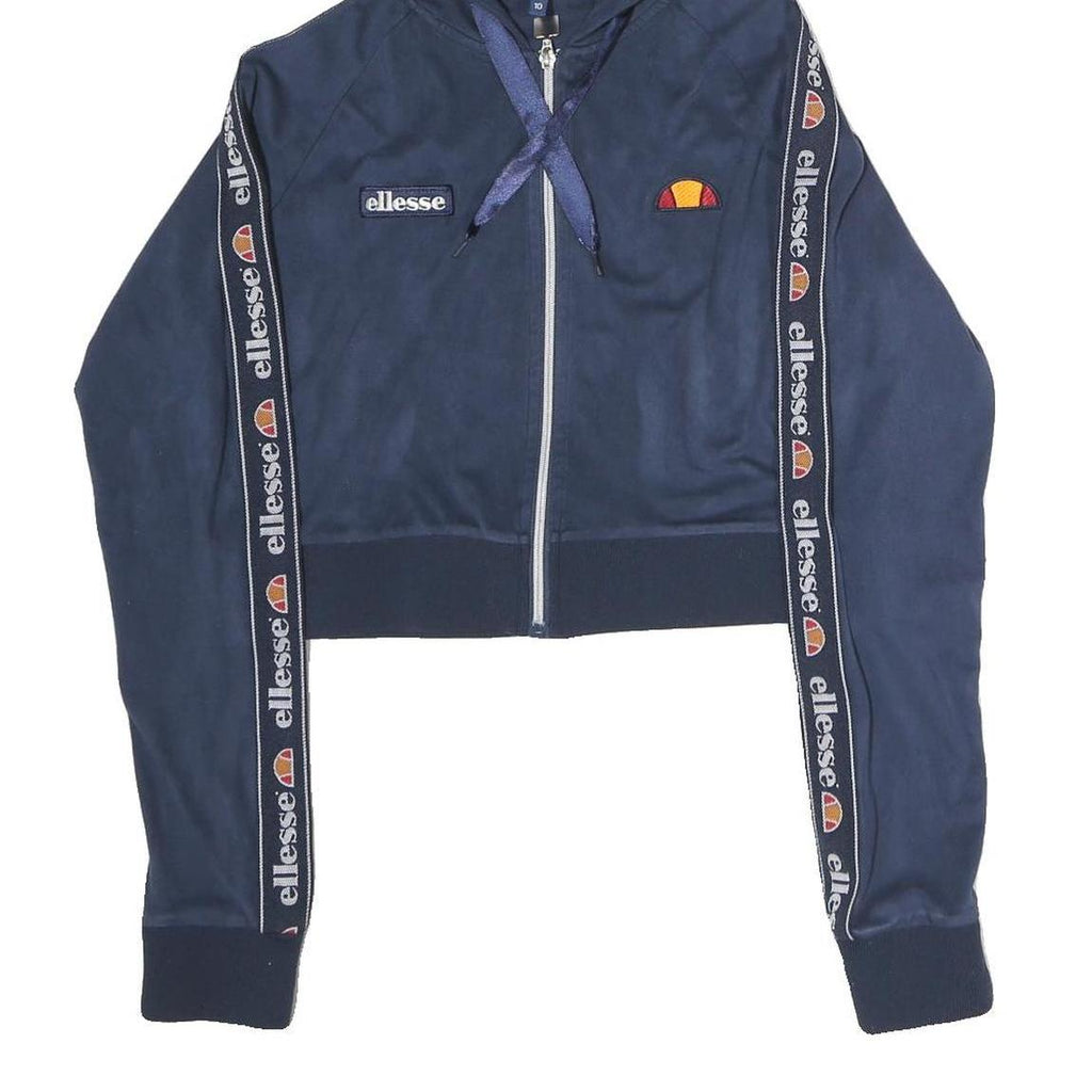 ELLESSE Womens Navy Blue Zip Hoodie UK 10 Logo Tape Sleeve Casual