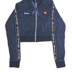 ELLESSE Womens Navy Blue Zip Hoodie UK 10 Logo Tape Sleeve Casual