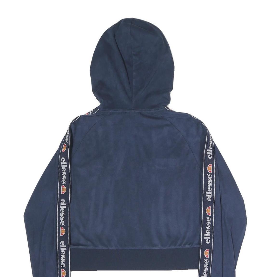 ELLESSE Womens Navy Blue Zip Hoodie UK 10 Logo Tape Sleeve Casual