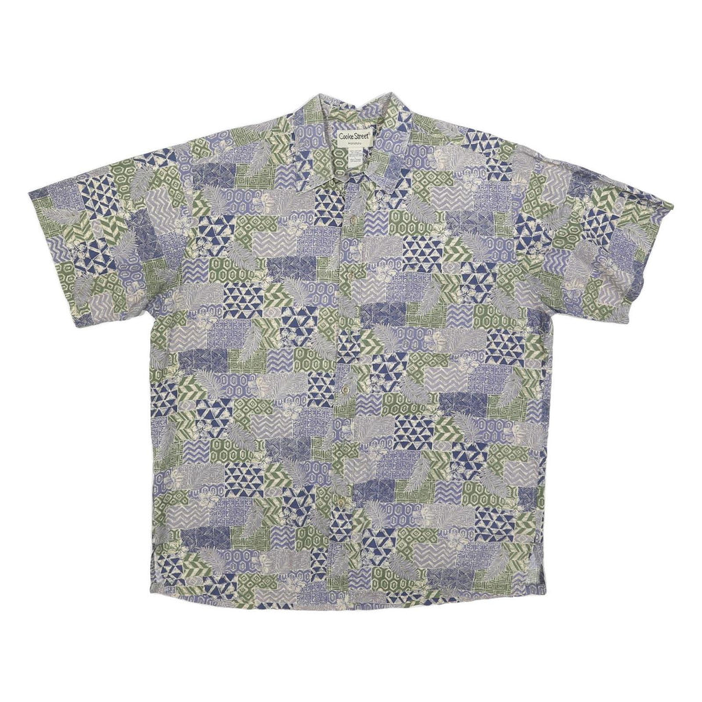 COOKE STREET Mens Blue & Green Pattern Casual Shirt L Cotton Hawaiian Holiday