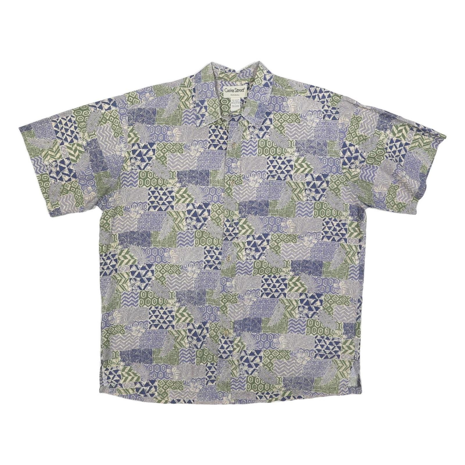 COOKE STREET Mens Blue & Green Pattern Casual Shirt L Cotton Hawaiian Holiday