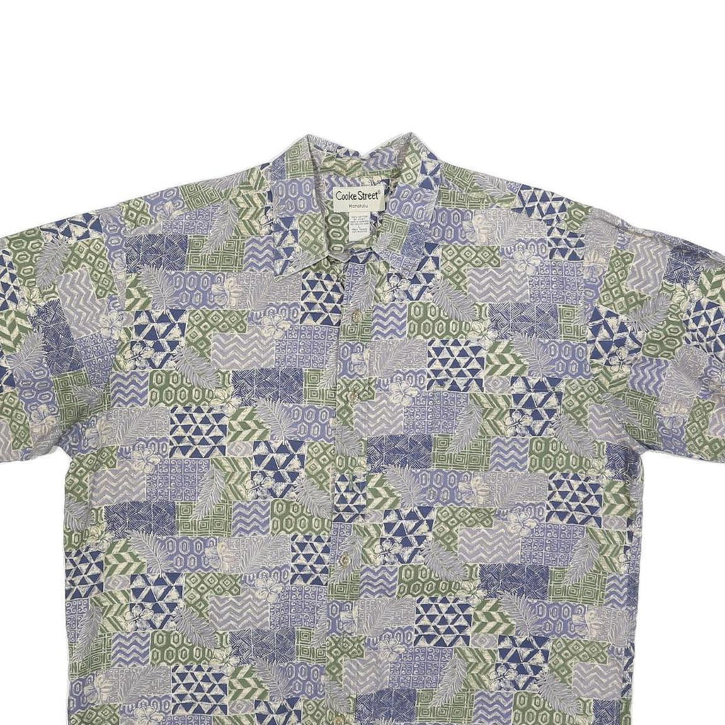 COOKE STREET Mens Blue & Green Pattern Casual Shirt L Cotton Hawaiian Holiday