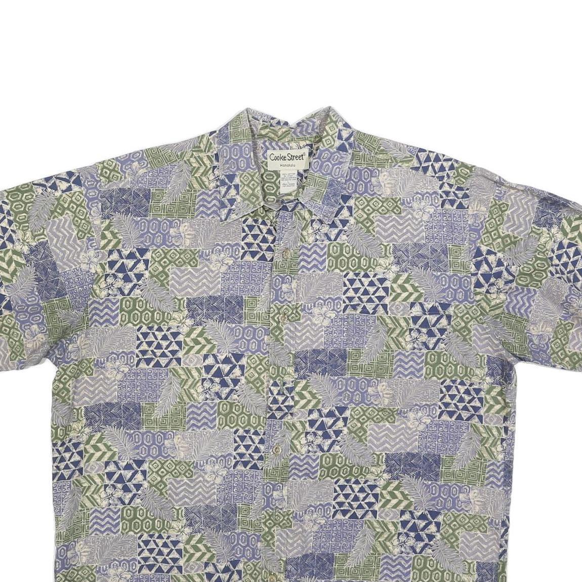 COOKE STREET Mens Blue & Green Pattern Casual Shirt L Cotton Hawaiian Holiday