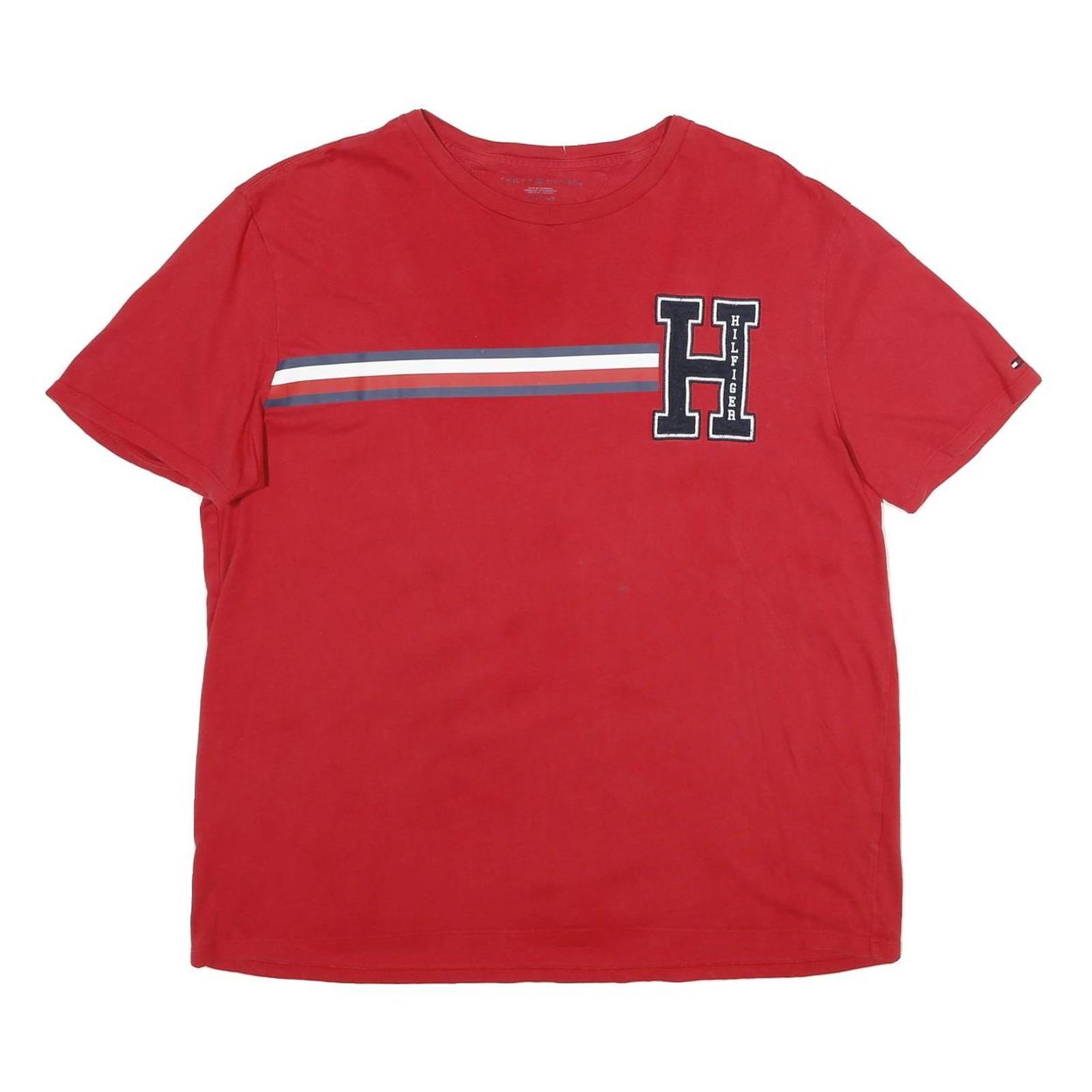 TOMMY HILFIGER Mens Red Graphic T-Shirt XL Short Sleeve Crew Neck