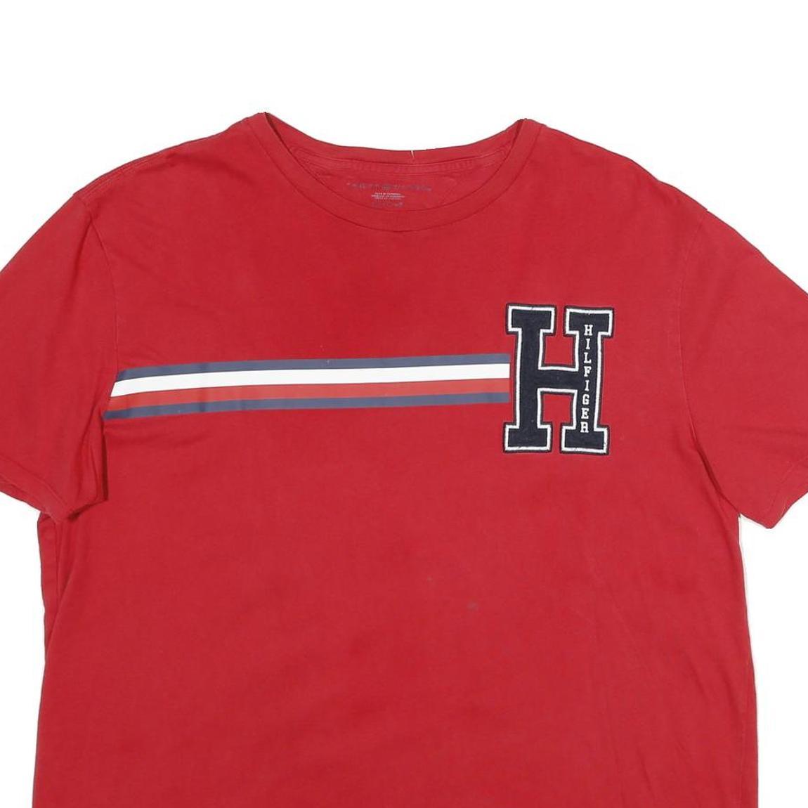 TOMMY HILFIGER Mens Red Graphic T-Shirt XL Short Sleeve Crew Neck