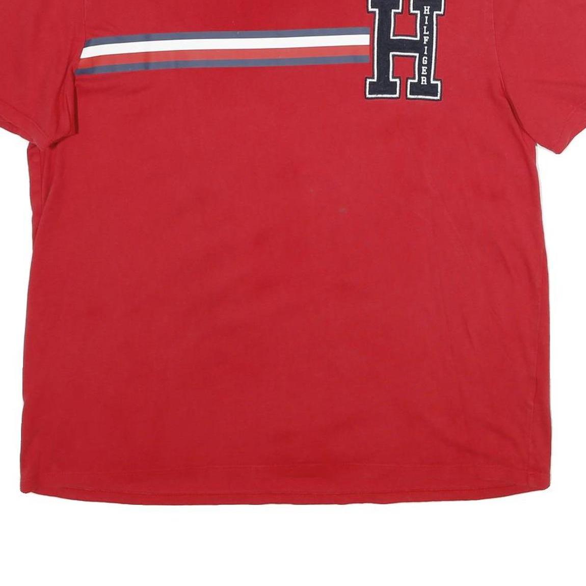 TOMMY HILFIGER Mens Red Graphic T-Shirt XL Short Sleeve Crew Neck