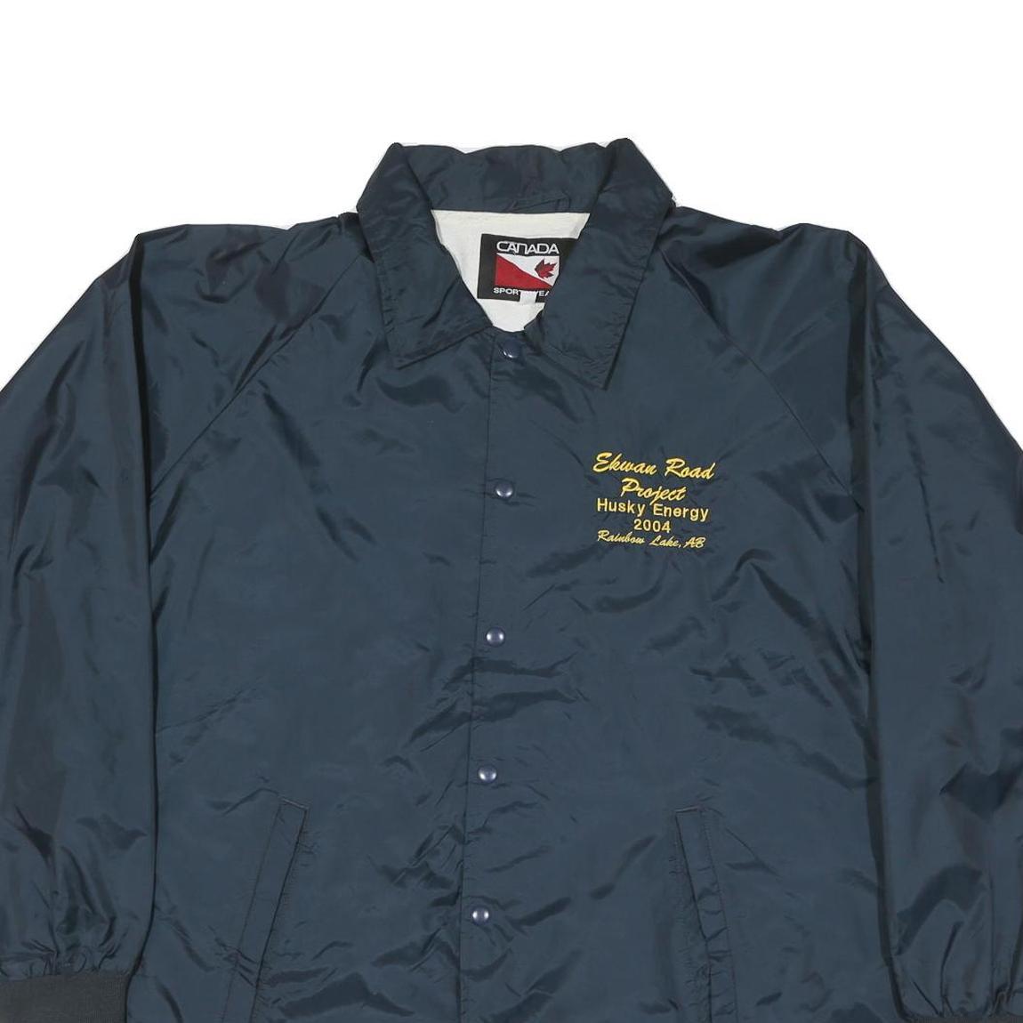 CANADA Mens Navy Blue Button Jacket XL Polyester Blend Plain Casual Outdoor